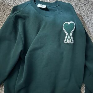 Ami Forest Green Heart Logo Crewneck Sweater